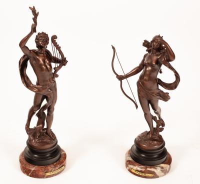 A pair of bronzed metal figures,