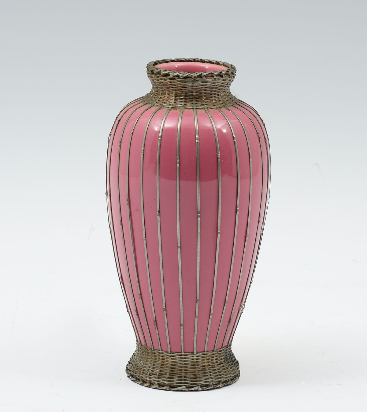 SILVER OVERLAY JAPANESE VASE: Pink