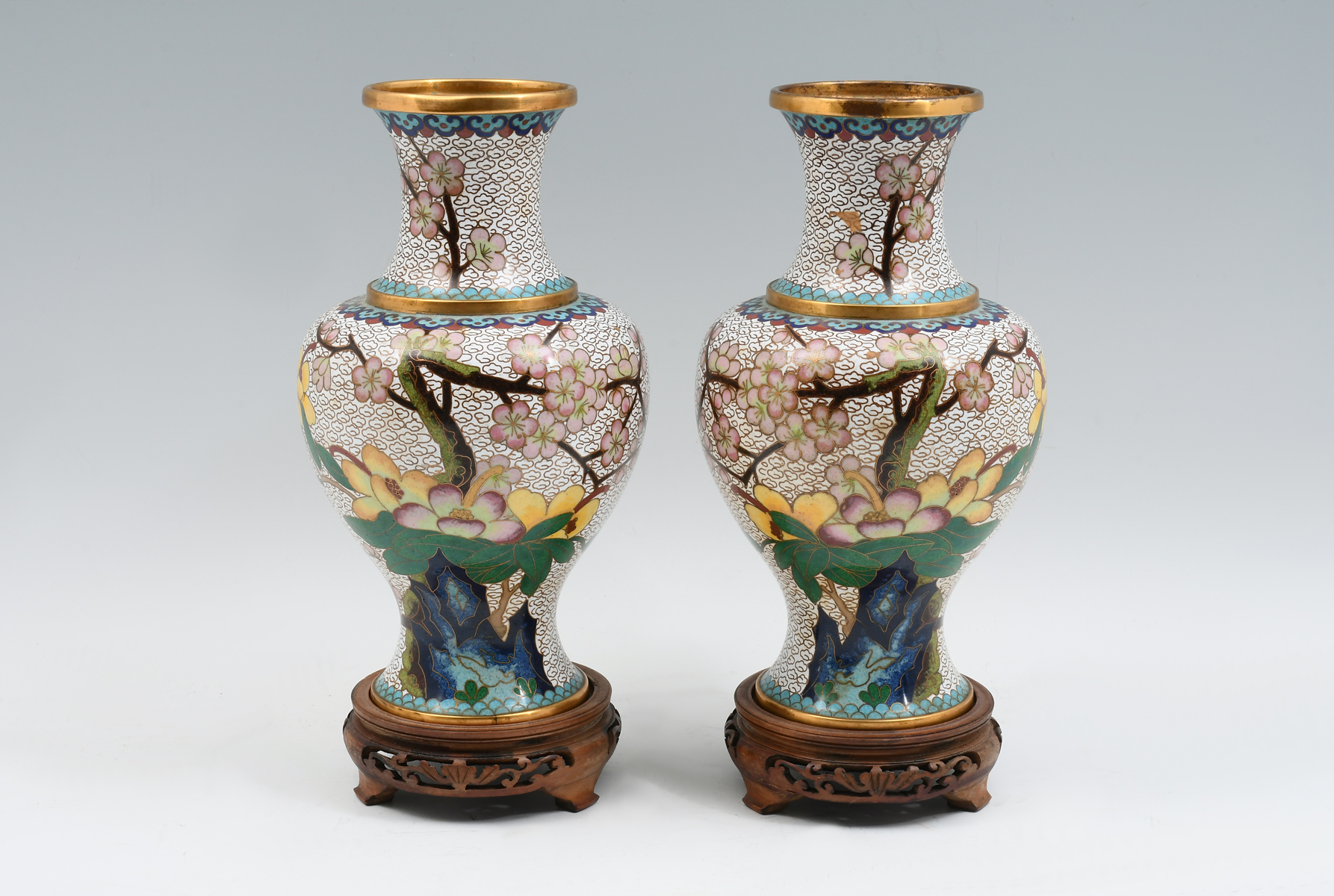 PAIR OF CHINESE CLOISONNE VASES: