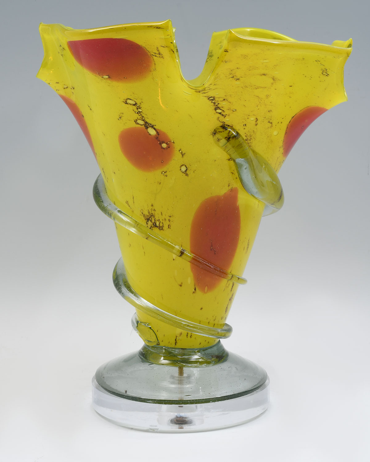 LARGE MODERN ART GLASS VASE: Yellow