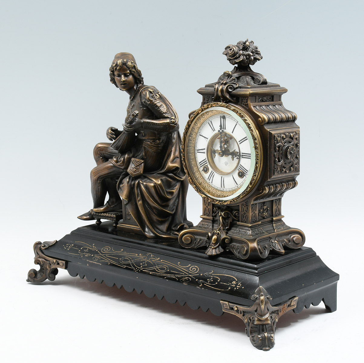 FIGURAL ANSONIA MANTLE CLOCK: Patinated