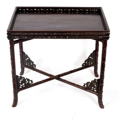 A Chinese hardwood table, the tray