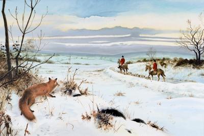 Audrey Foskett Hunting in the Snow signed oil 36d757