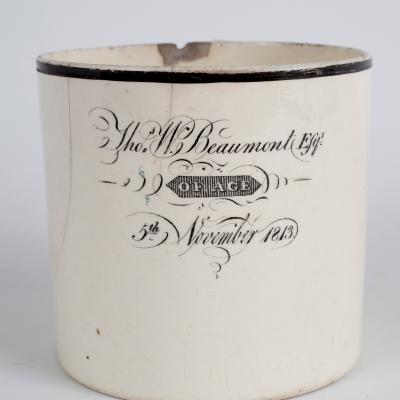 A Leeds creamware commemorative mug