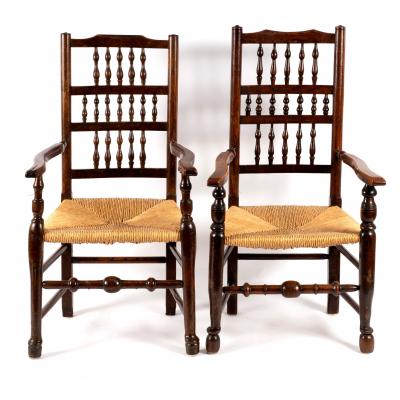 Two spindle back open armchairs with