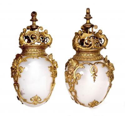 A pair of gilt metal mounted opaque