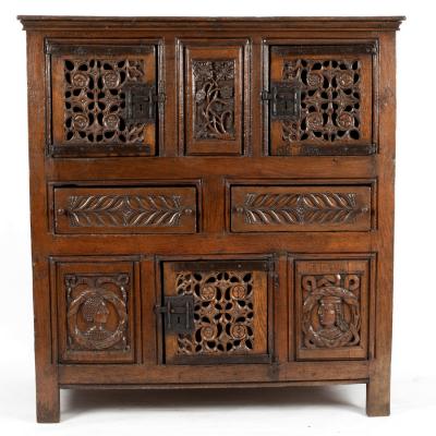 A Tudor oak Aumbry, mid 16th Century,