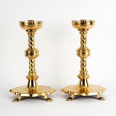 A pair of brass Gothic revival