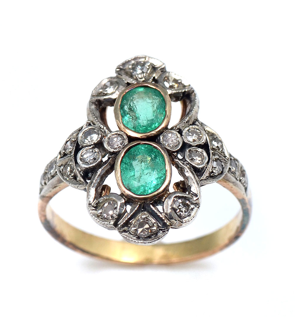 18K ART DECO EMERALD & DIAMOND