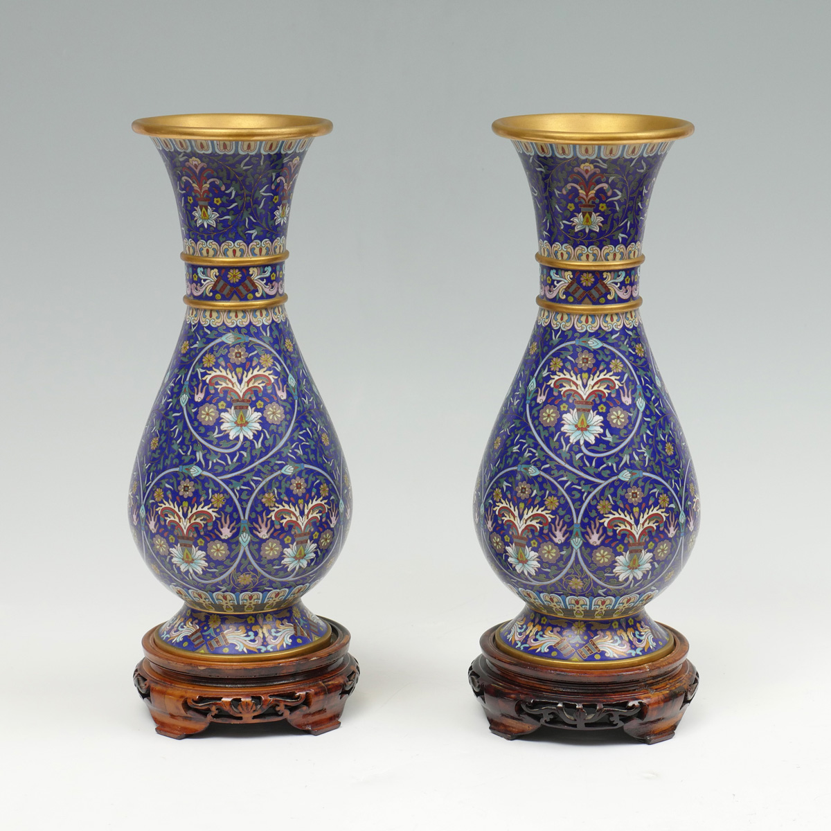 PAIR OF CHINESE BLUE CLOISONNE 36de40