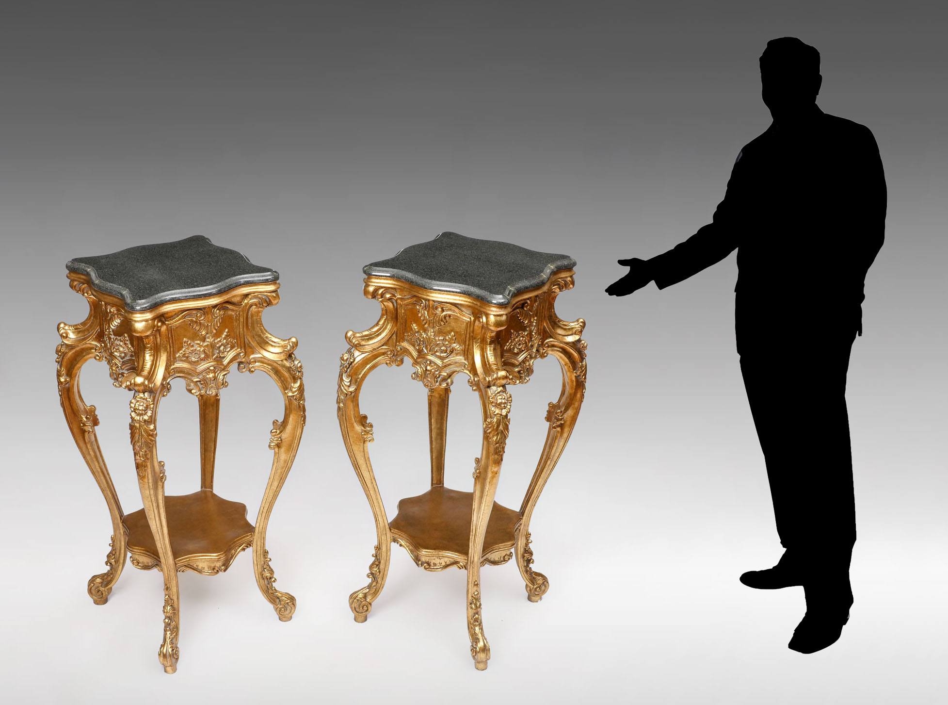 2 PALATIAL MARBLE TOP PLANT STANDS: