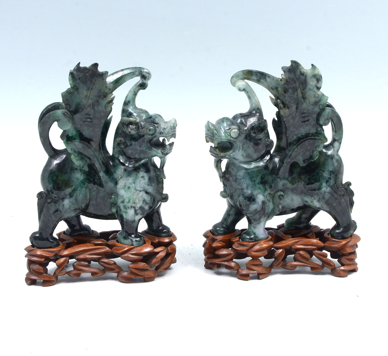 PAIR OF CARVED CHINESE JADE CHI-LIN