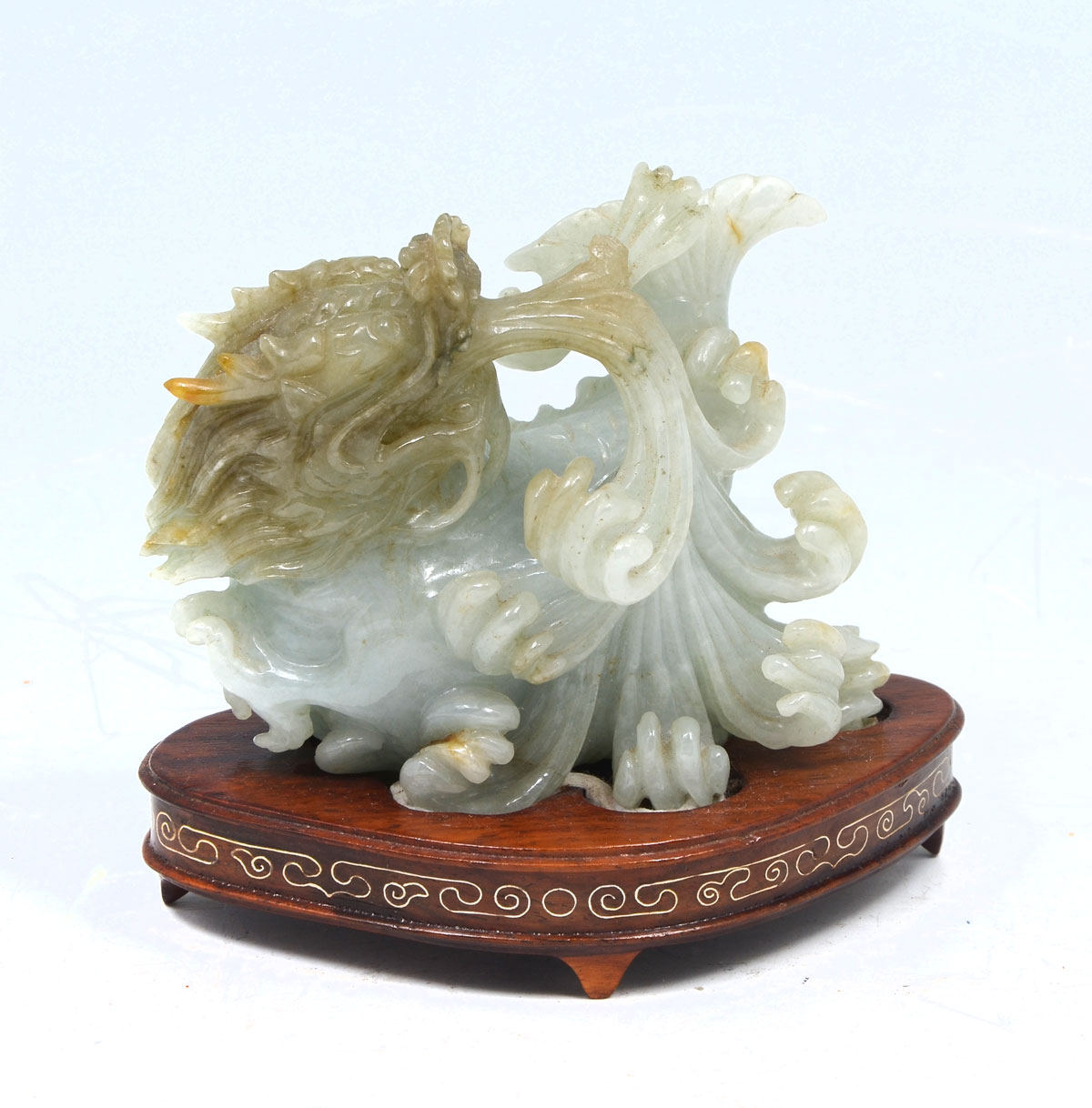 CARVED CHINESE JADE DRAGON FISH SCULPTURE: