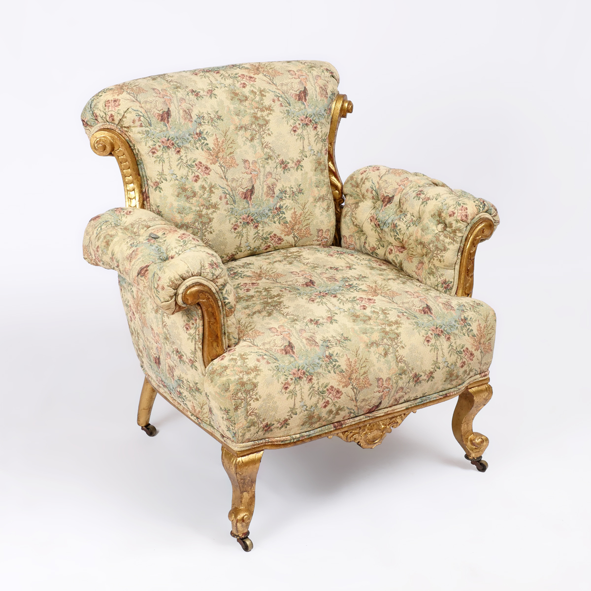 CARVED GILT ARMCHAIR: French style