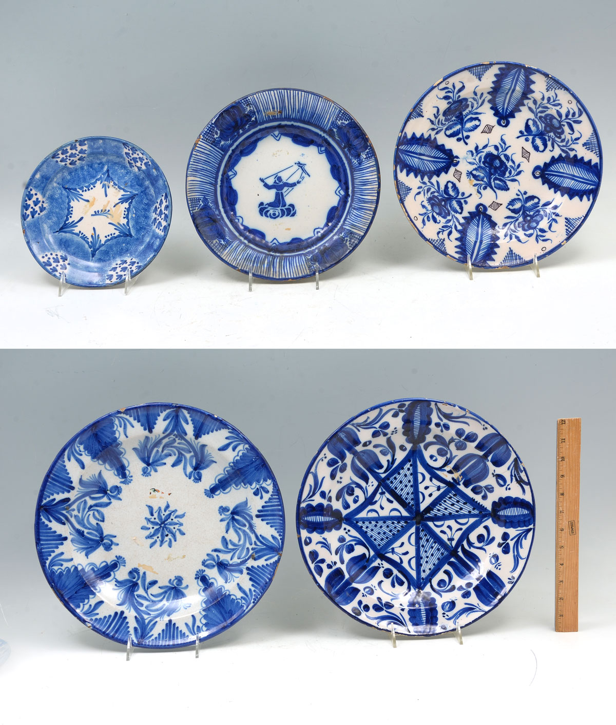 5 EARLY BLUE & WHITE PLATE COLLECTION: