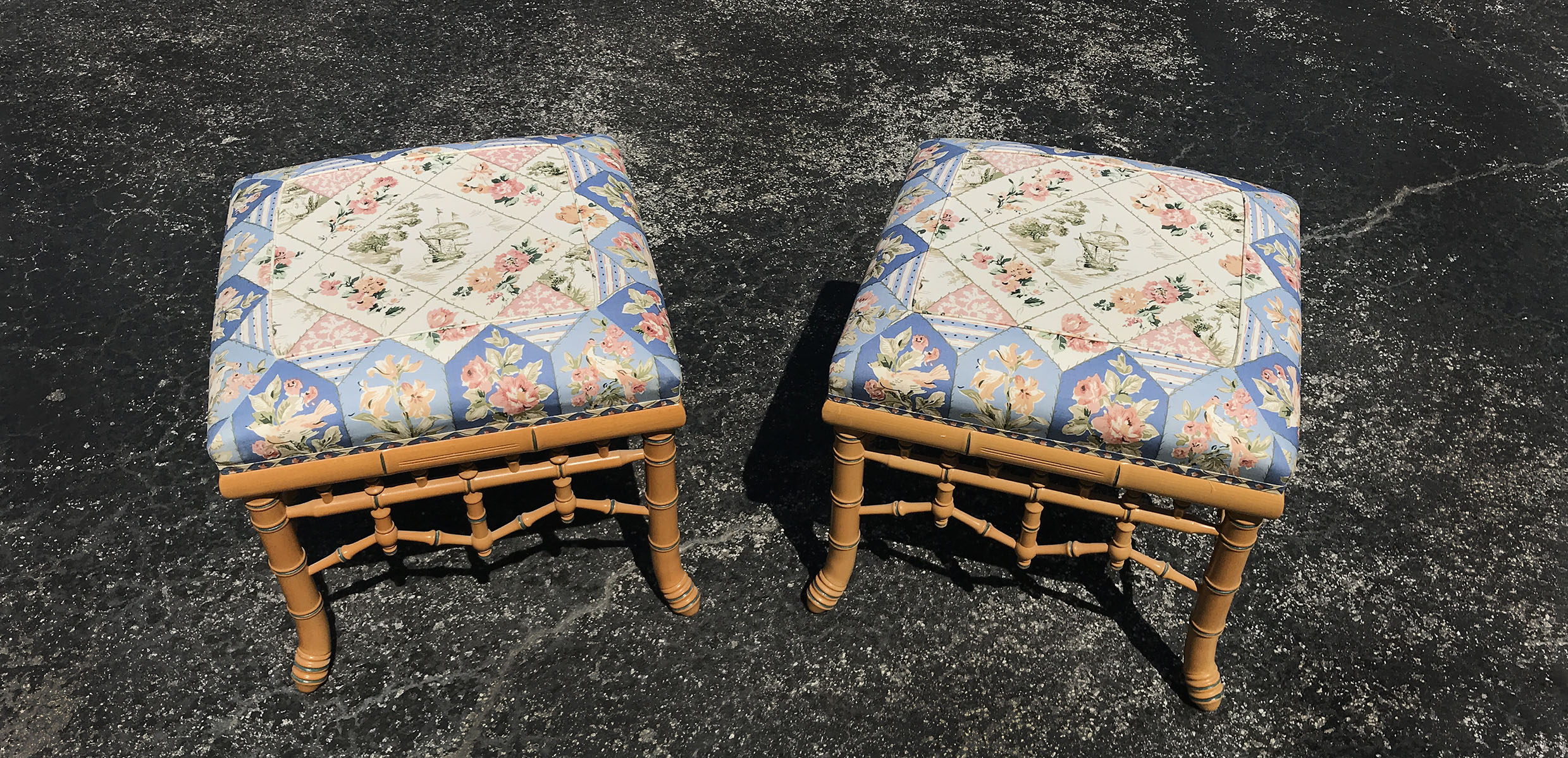 2 BAMBOO STYLE STOOLS: 2- stools,