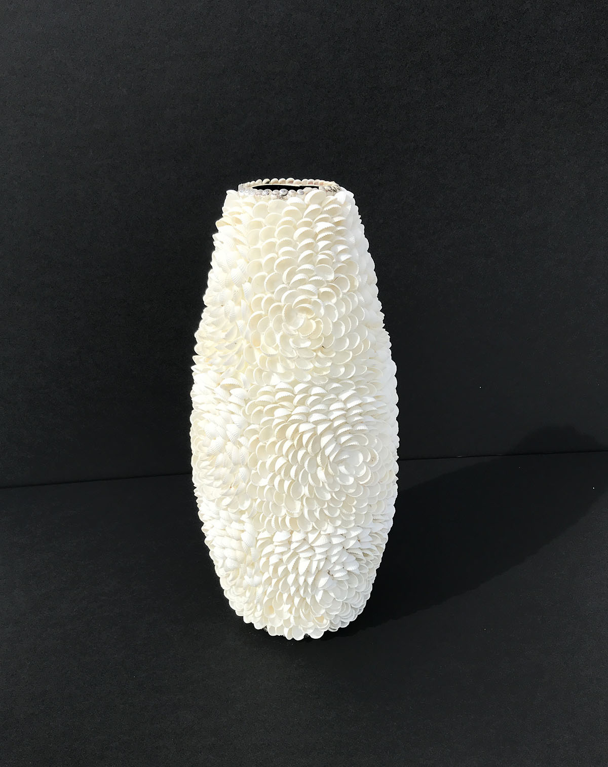 TALL SHELL ENCRUSTED VASE: White seashell