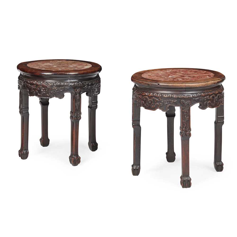 PAIR OF HARDWOOD WITH MARBLE INSET 36df97