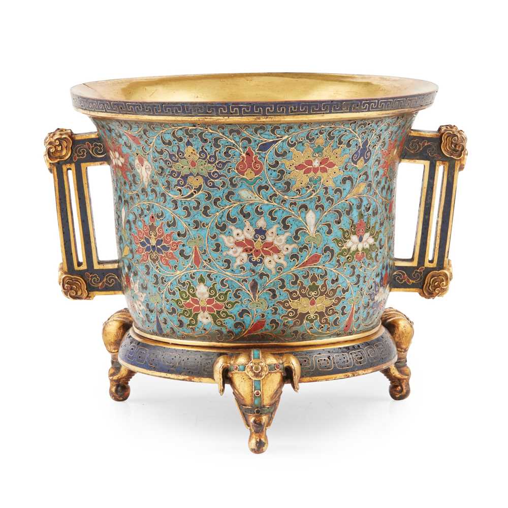 CLOISONNE ENAMEL 'LOTUS' TRIPOD