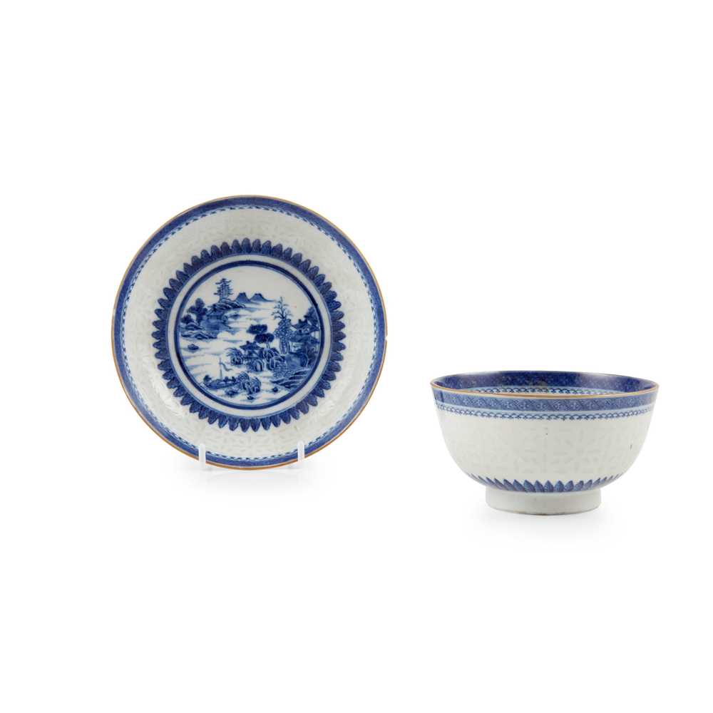 TWO BLUE AND WHITE RICE GRAIN WARES
QING