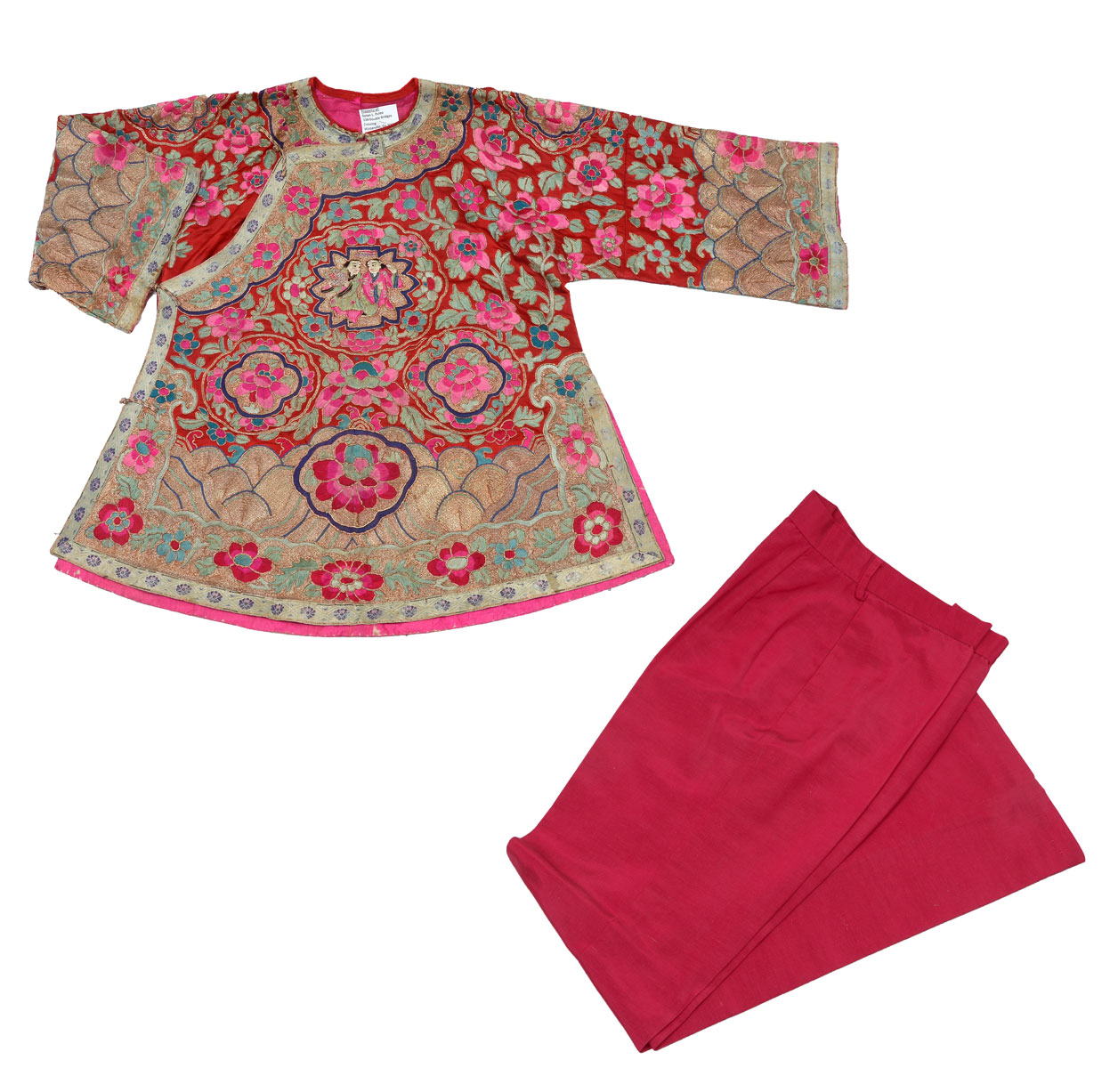2 PC. CHINESE RED SILK ROBE AND