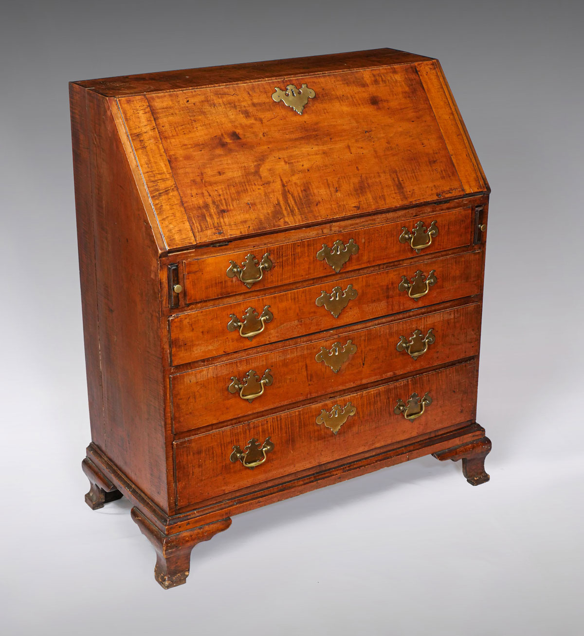 EARLY TIGER MAPLE DROP FRONT SECRETARY: