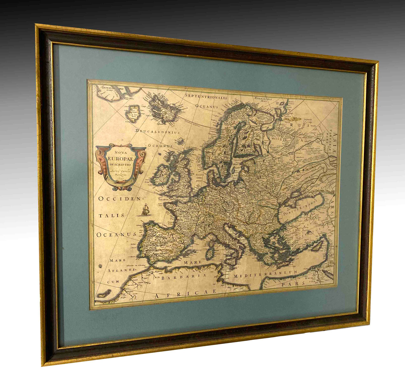 OLD EUROPEAN FRAMED MAP: Old map