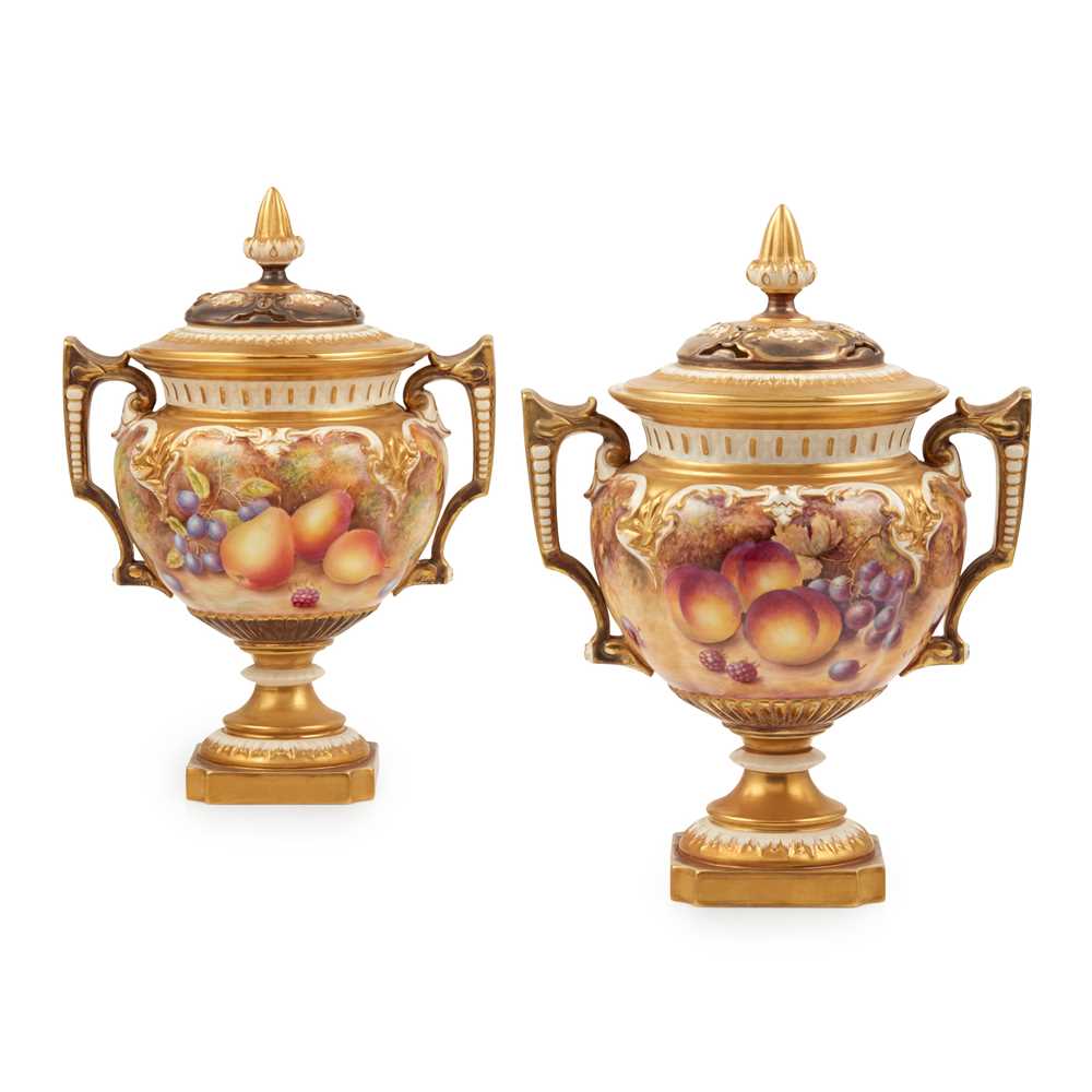 PAIR OF ROYAL WORCESTER FRUIT PAINTED