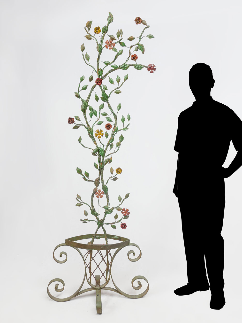 FRENCH WROUGHT IRON FLORAL HALL TREE: