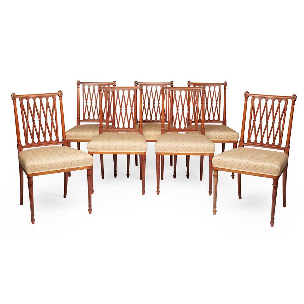 SET OF SEVEN SATINWOOD LATTICE