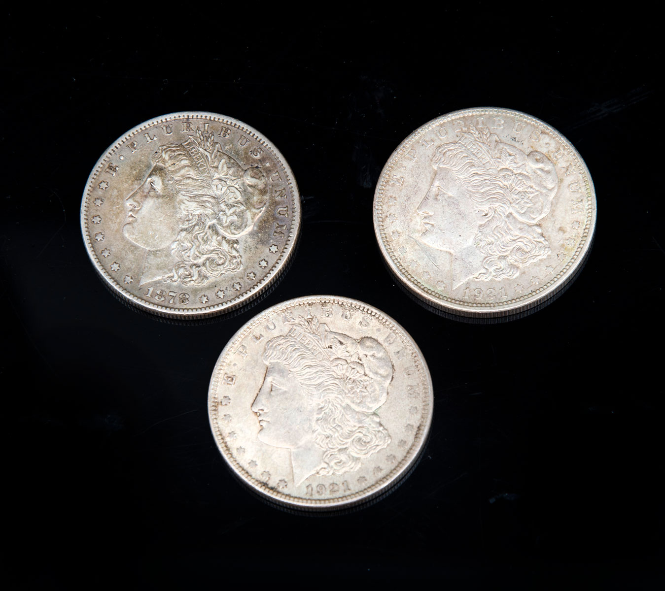 3 PC SILVER MORGAN 1 DOLLAR COINS  36e487