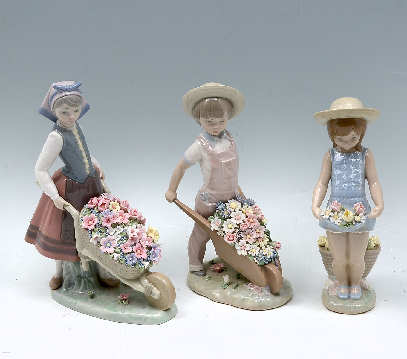 3 PC LLADRO LOT GIRLS WITH FLOWERS: