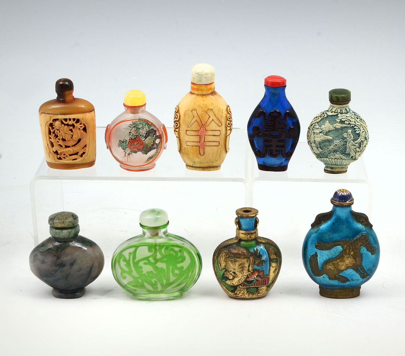 9 PC. CHINESE SNUFF BOTTLES: Comprising;