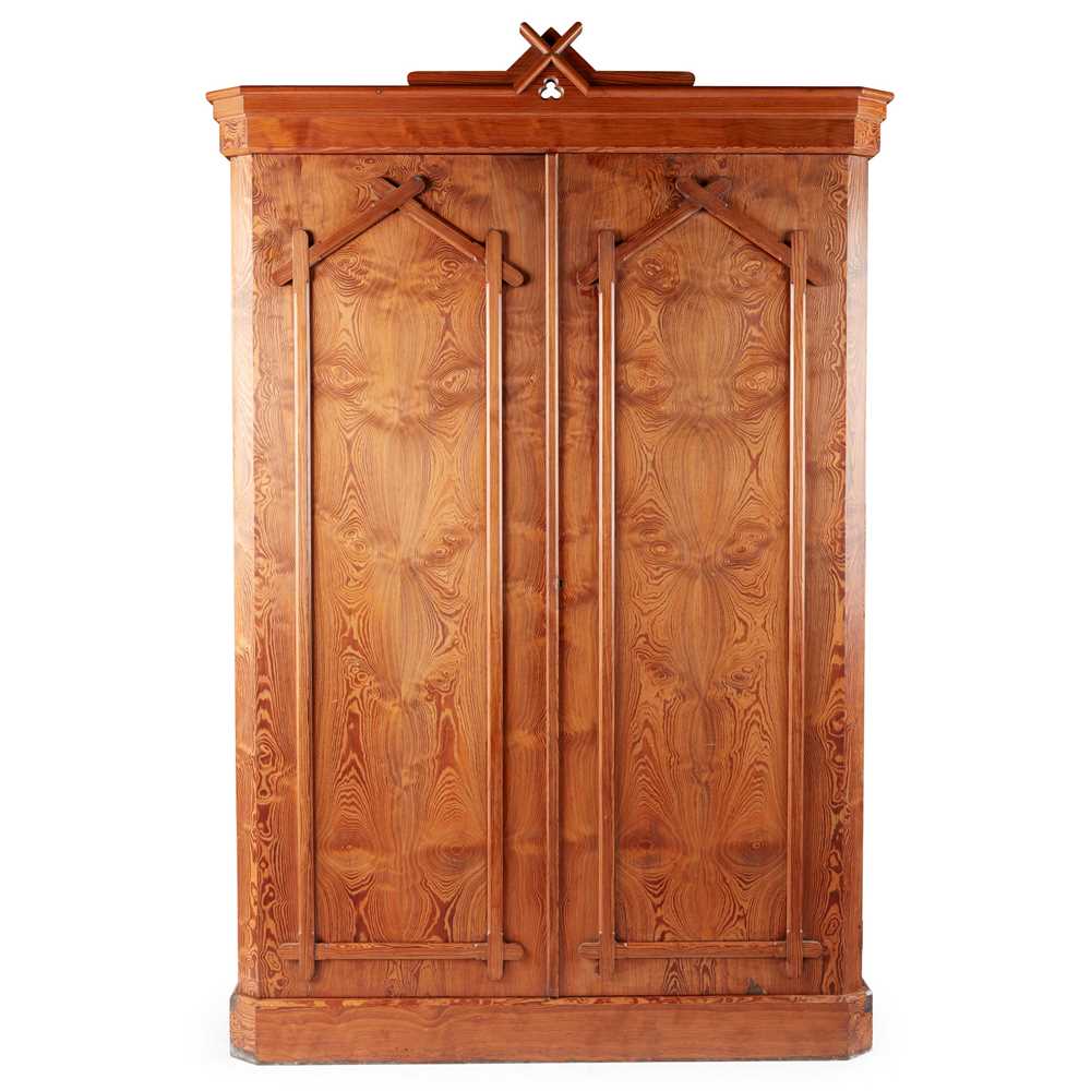 VICTORIAN PITCH PINE DOUBLE WARDROBE,