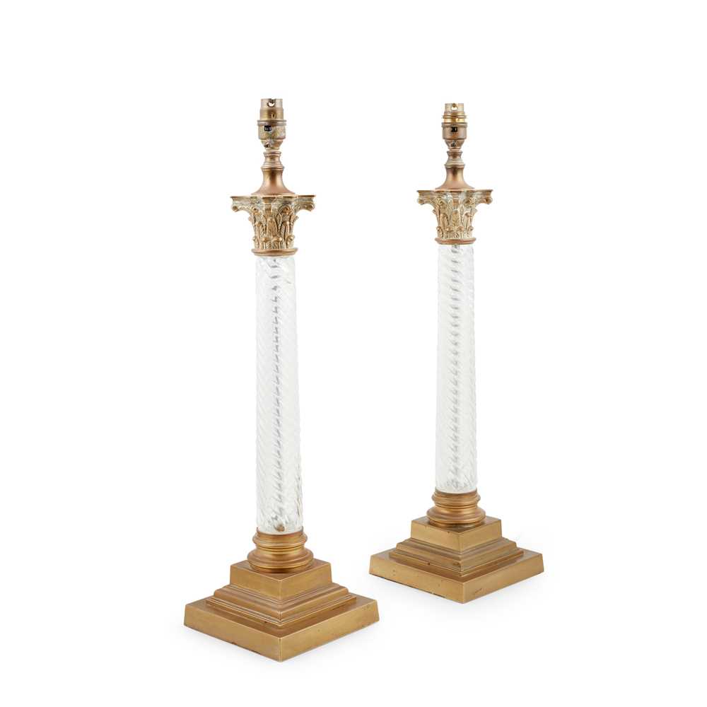 PAIR OF BRASS AND GLASS COLUMN