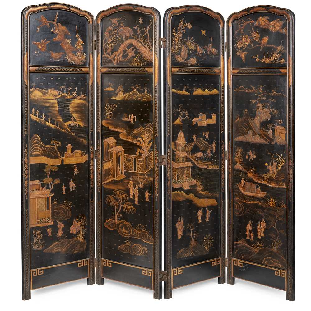 FRENCH JAPANNED BLACK AND GILT