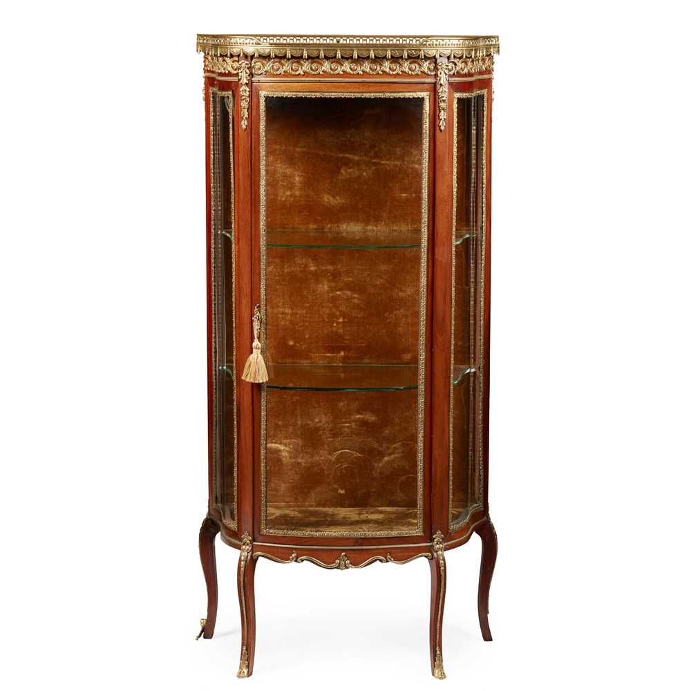 FRENCH MAHOGANY MARBLE TOPPED VITRINE