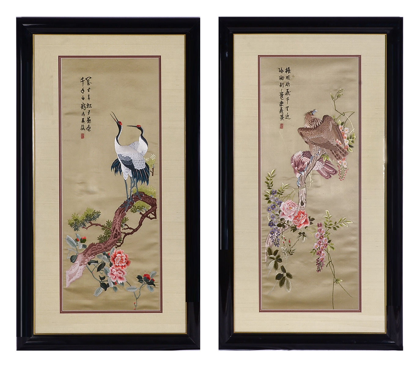 PAIR OF FINE SIGNED SILK EMBROIDERIES