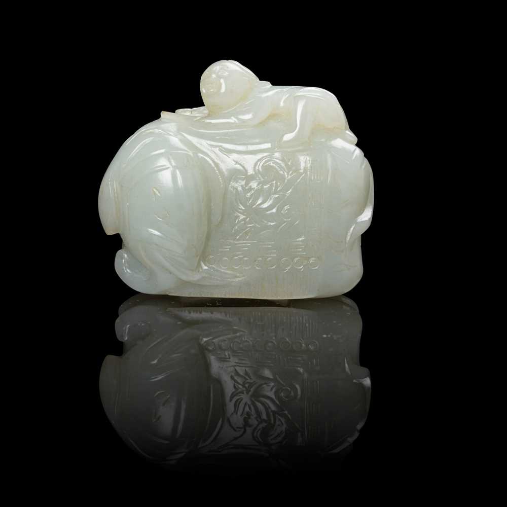 CELADON JADE CARVING OF A BOY ON