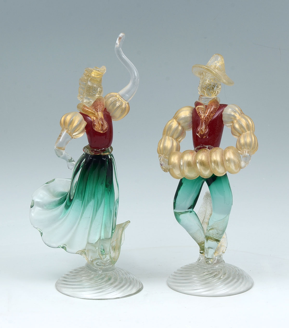 VENETIAN GLASS DANCING FIGURES: Mid-century