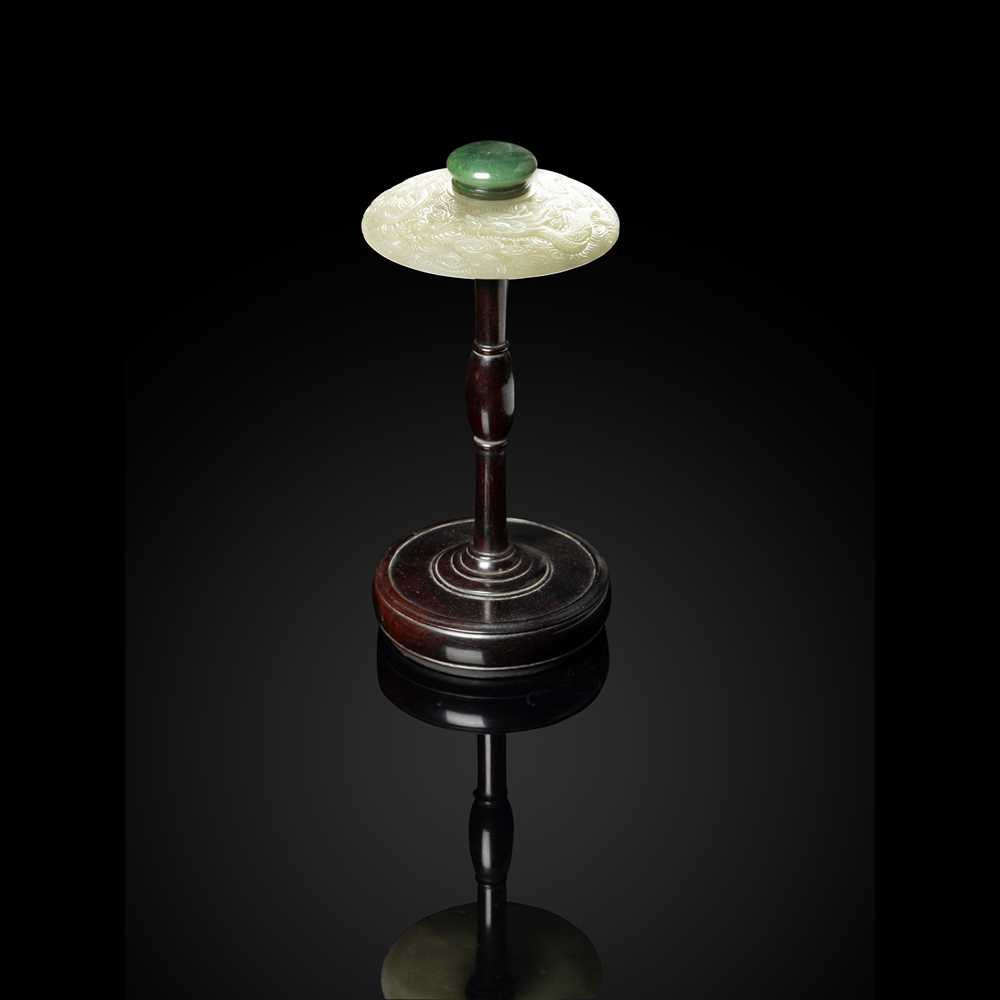 PALE CELADON JADE AND HARDWOOD HAT STAND
QING