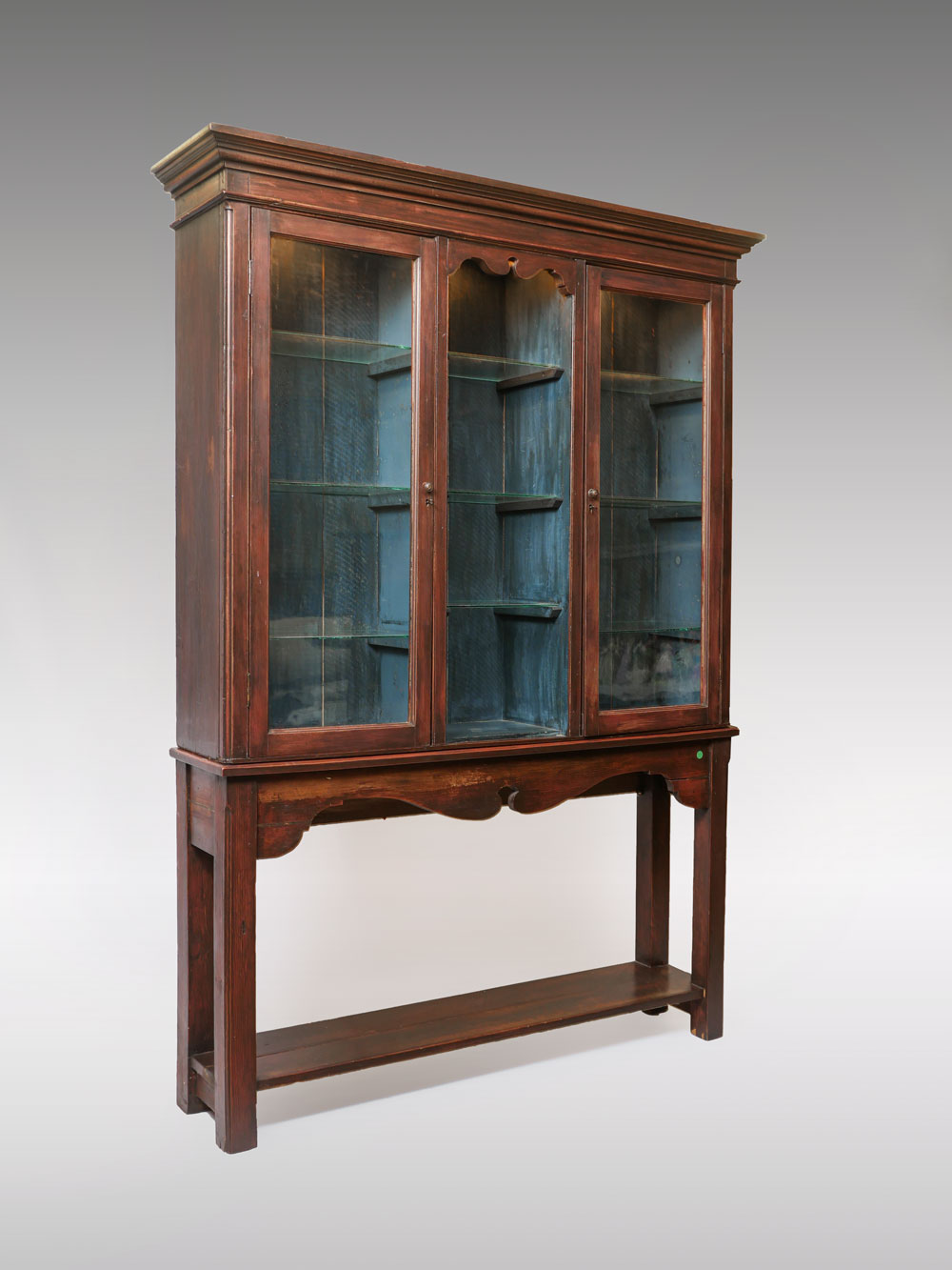 LARGE EARLY GLASS DISPLAY CABINET: