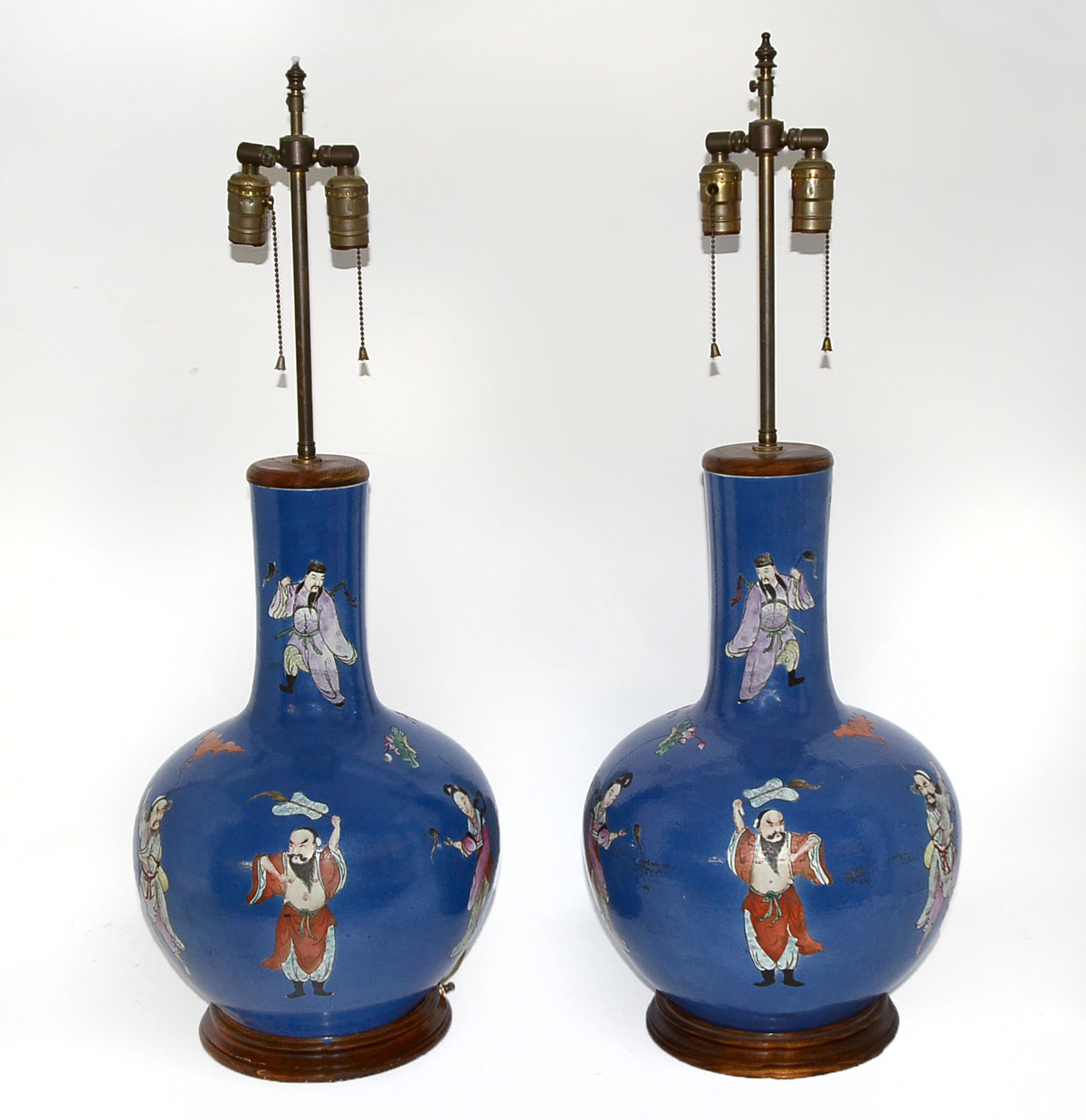 PAIR OF BLUE GROUND CHINESE LAMPS: