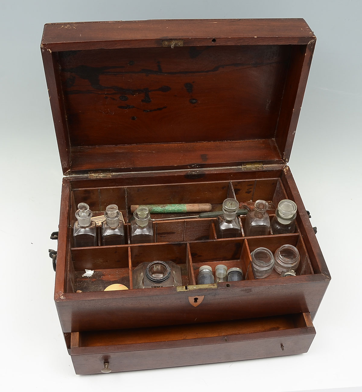 APOTHECARY BOX AND GLASS: Apothecary