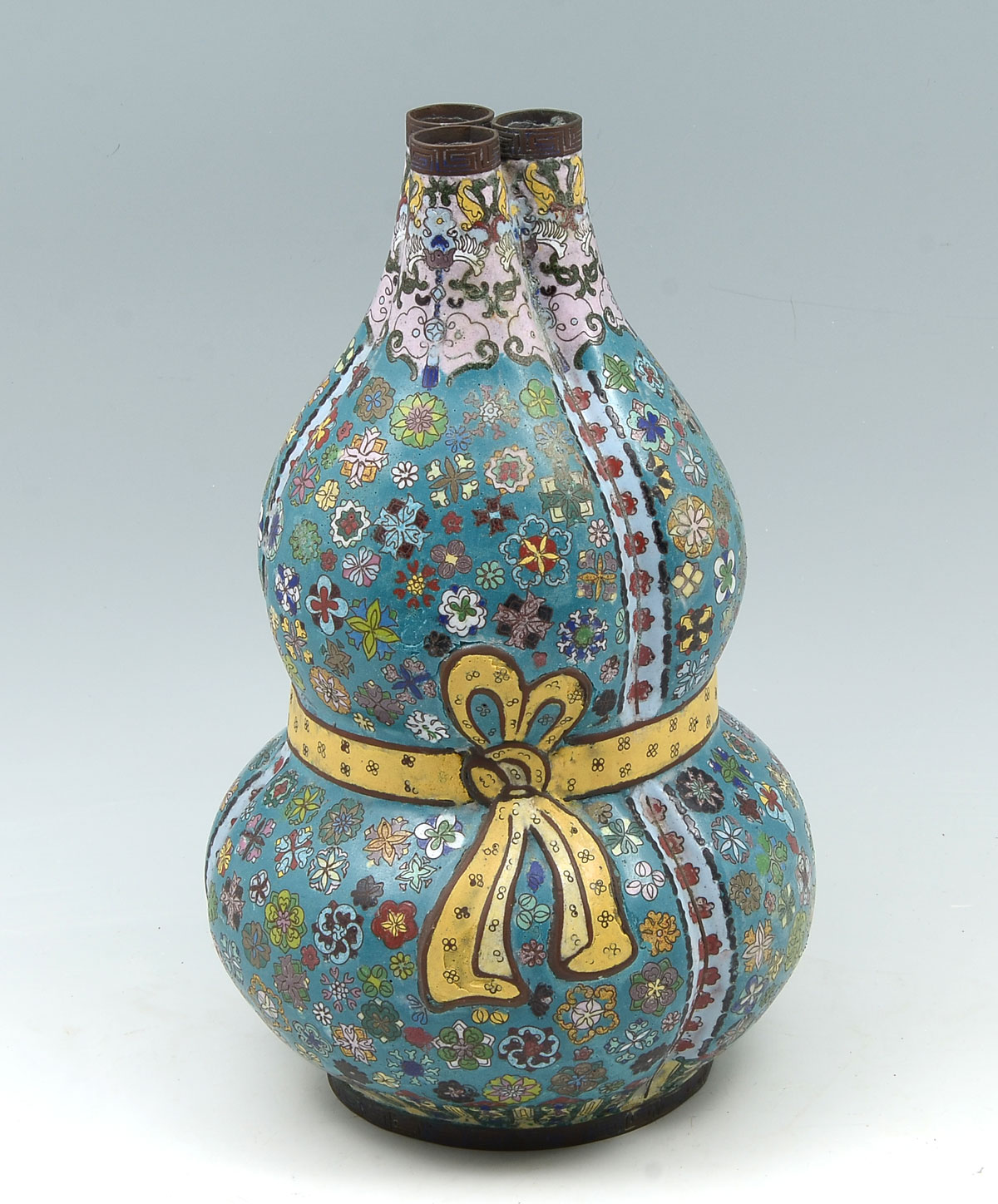 LARGE TRIPLE GOURD CLOISONNE VASE'':