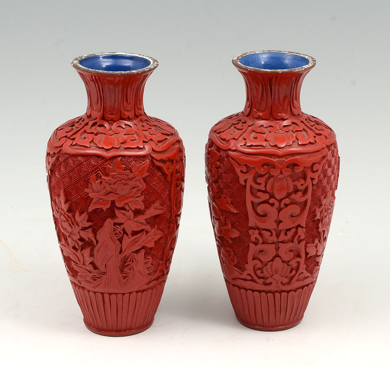 PAIR OF CINNABAR RED LACQUER CHINESE