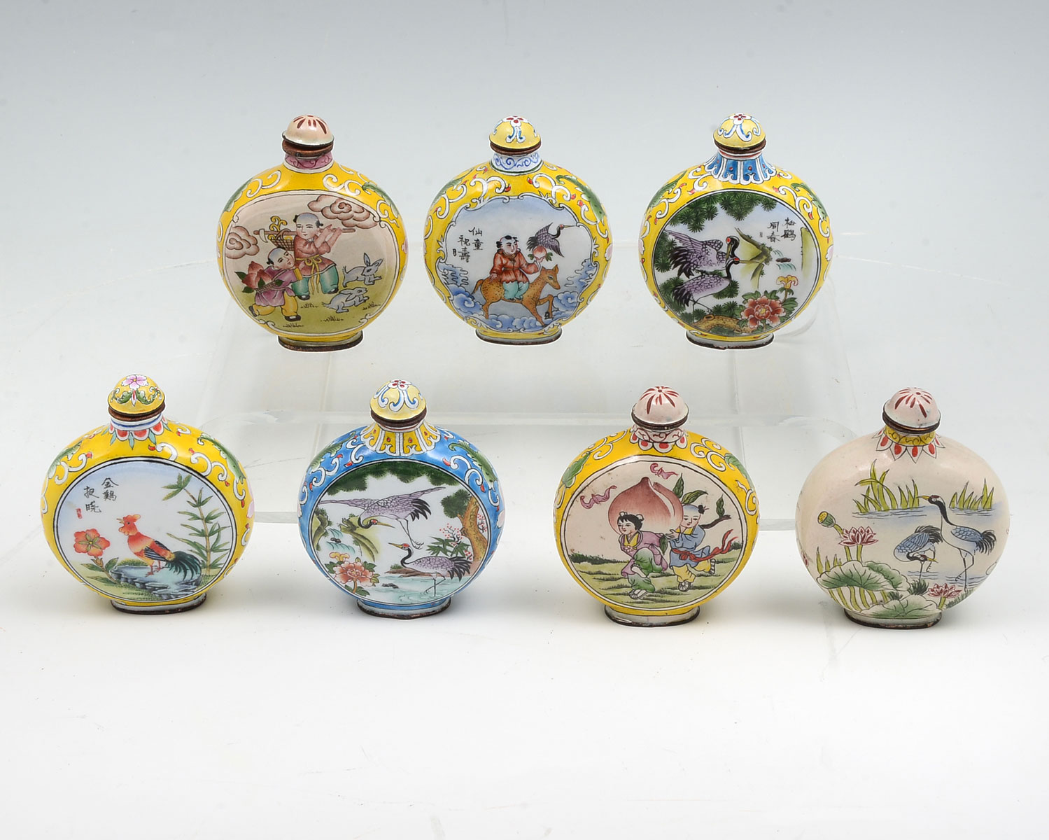 7 PC. CHINESE ENAMELED SNUFF BOTTLES: