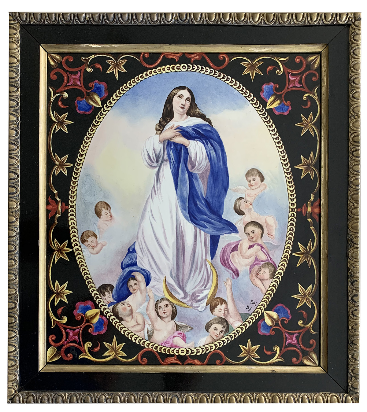 SIGNED RELIGIOUS PAINTING ON PORCELAIN  36e9c2