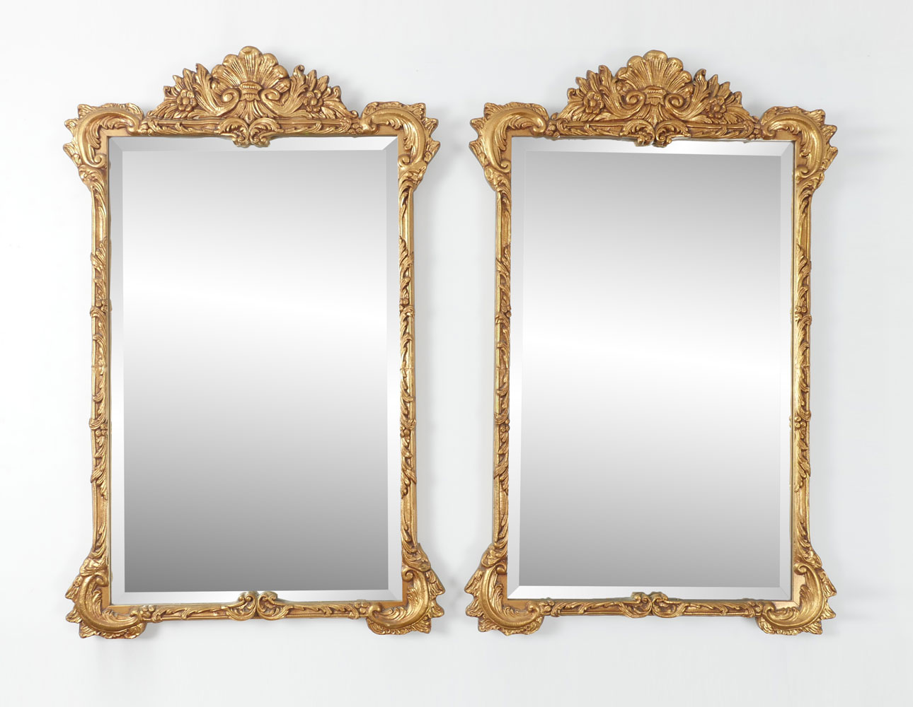 PAIR GILT WALL MIRRORS 2 Beveled 36eaa3