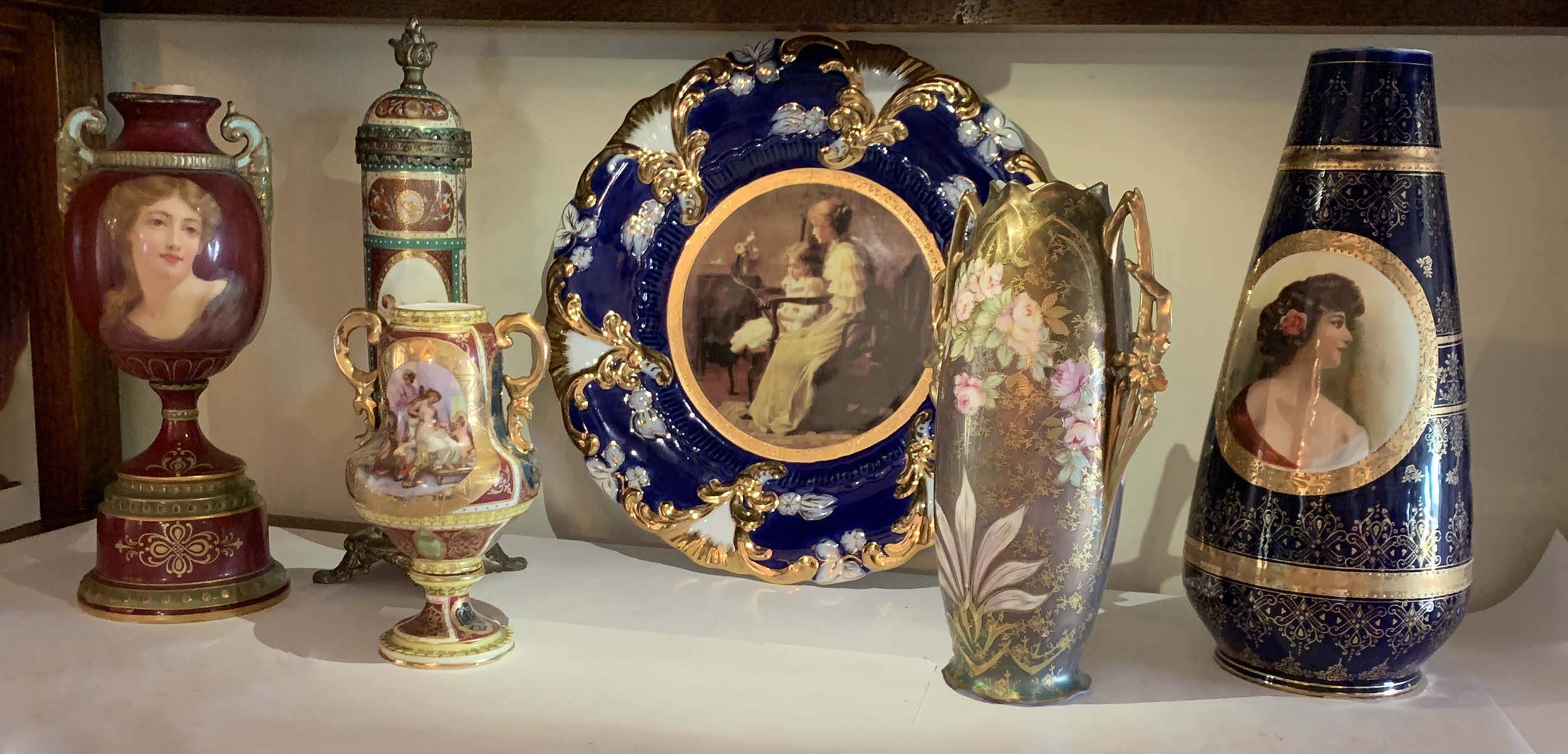 6 PIECE ROYAL VIENNA VASES & PLATE: